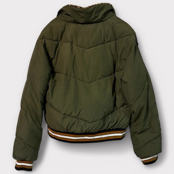 Sanctuary Leopard-Trimmed Puffer Coat Olive Green - Picture 2 of 7